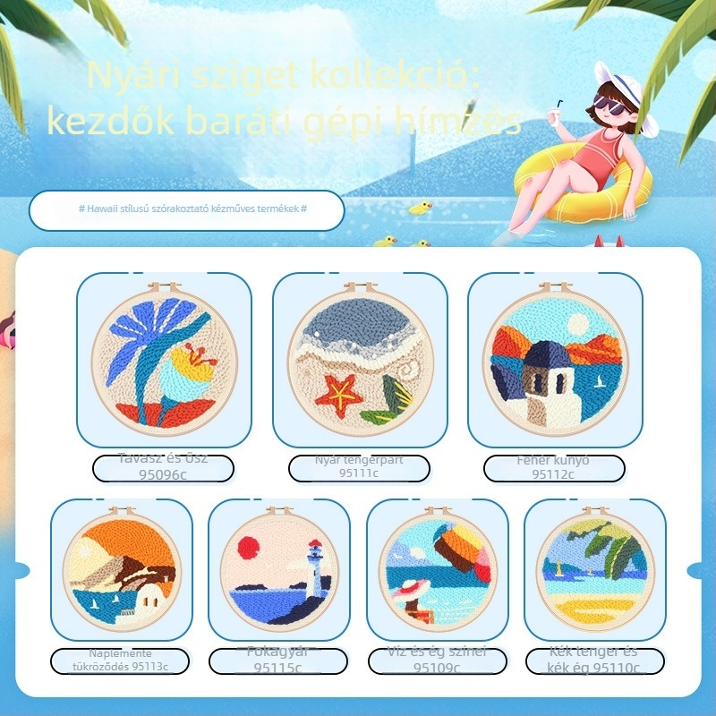 DIY vászonos keresztszemes készlet lenvászonra, tájkép, mediterrán stílus, tengerparti sziget téma