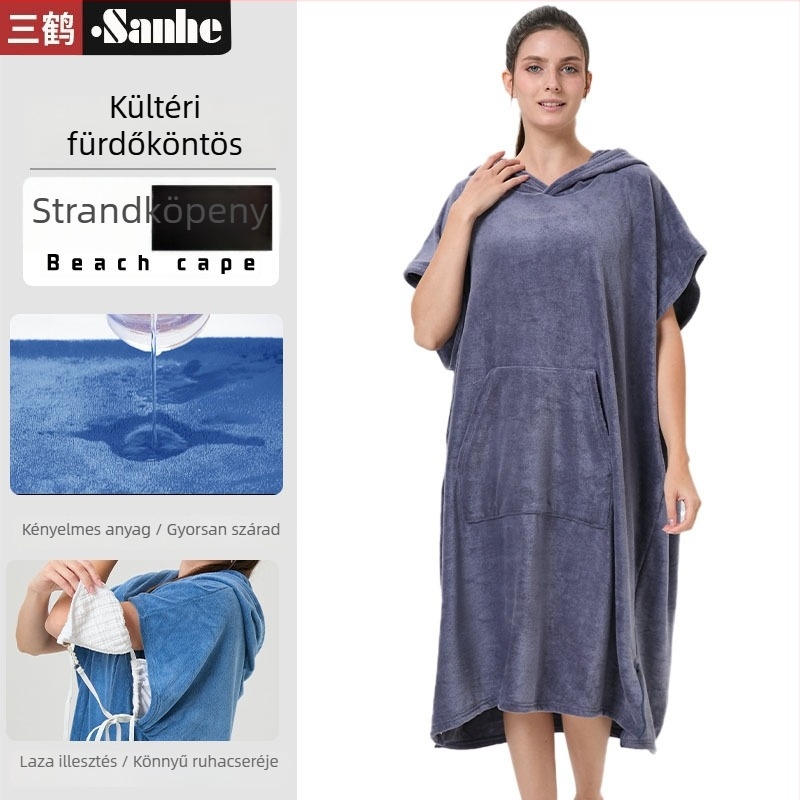 Kapucnis mikroszálas törölköző-fürdőköpeny felnőtteknek, uniszex – nedvszívó, 400gsm, poliészter 70–80%
