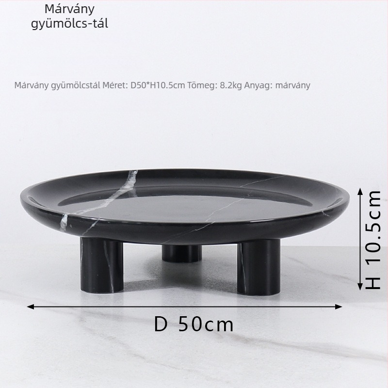 Európai stílusú kerek gyümölcstál természetes márványból, polírozott felület, kézműves, karton csomagolás, márka cramper