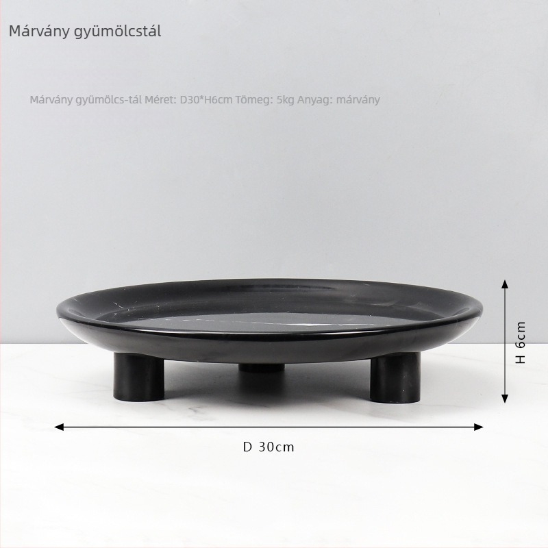 Európai stílusú kerek gyümölcstál természetes márványból, polírozott felület, kézműves, karton csomagolás, márka cramper