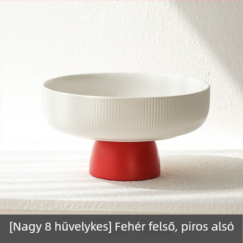 Porcelán gyümölcstál magas talppal, skandináv stílus, egyszerű nappali dekoráció