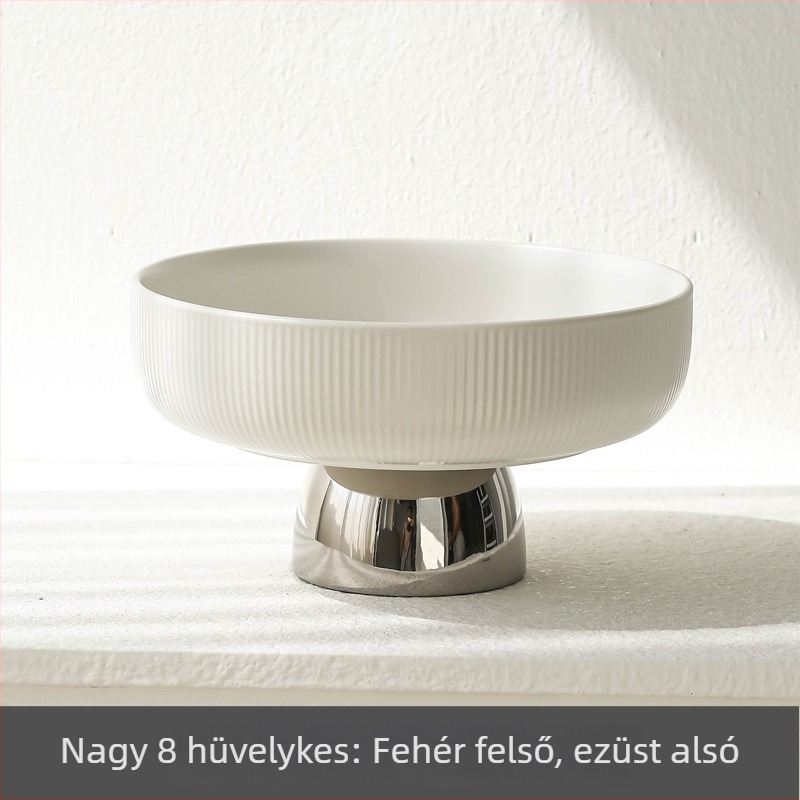 Porcelán gyümölcstál magas talppal, skandináv stílus, egyszerű nappali dekoráció