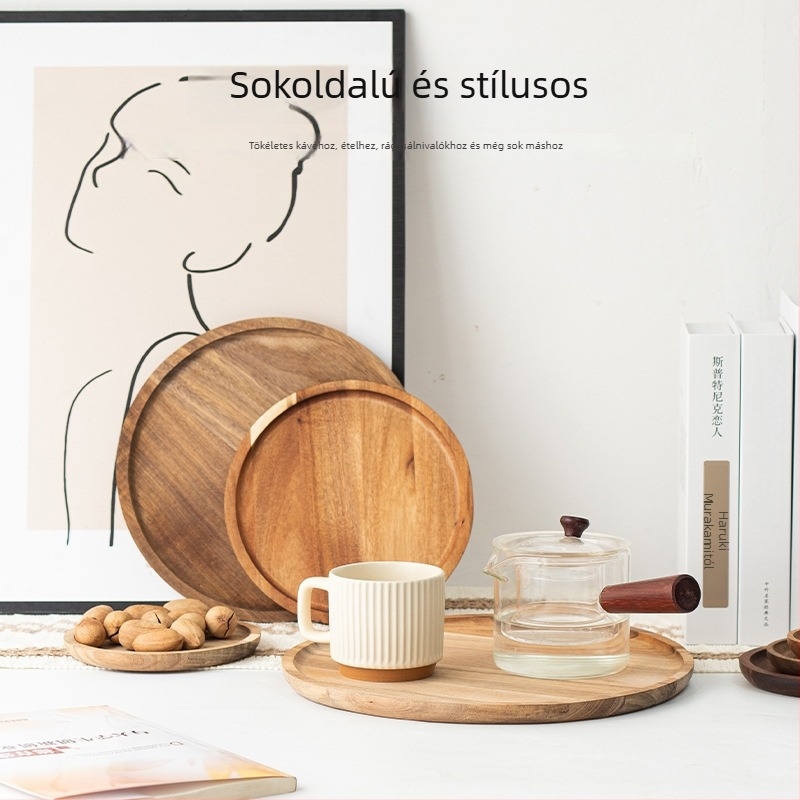 Fából készült kör alakú desszerttál — Anyag: Fa; Forma: Kör; Felület: Csiszolt; Stílus: Modern minimál; Mintázat: Egyszínű