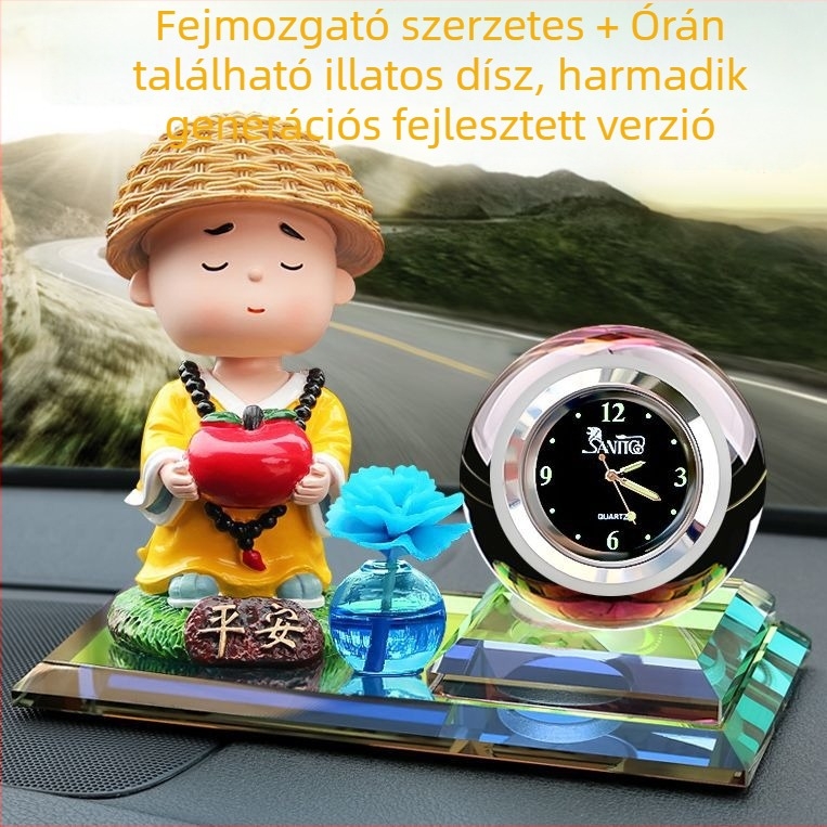 Autó belső dekoráció napenergia működtetett mozgó fejű virággal, aromaterápia, fémszerkezet, üzleti ajándékhoz