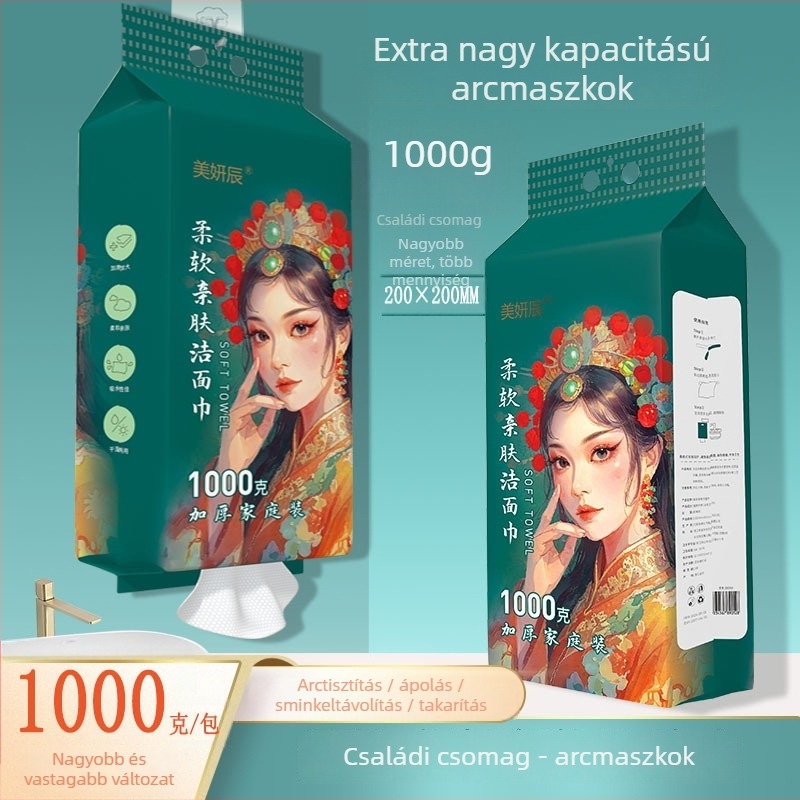 Egyszer használatos arc tisztító törölköző, kihúzható, extra vastag, viszkóz rostból, sima szövésű, tisztításra és sminklemosásra