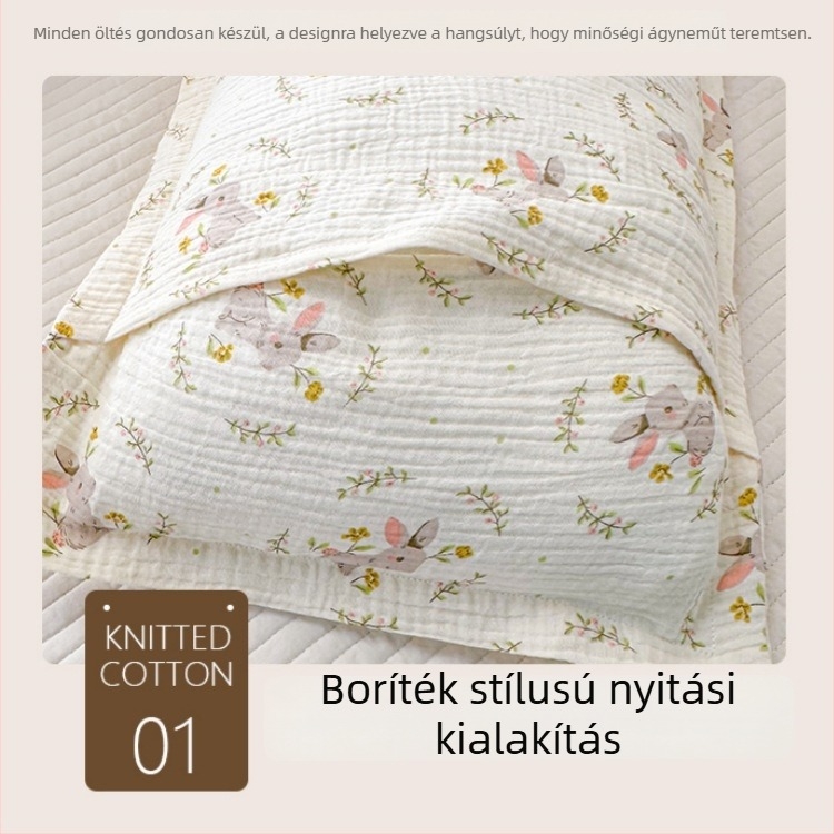 Baba párnahuzat és törölköző – tiszta pamut géz, >95% pamut, reaktív nyomtatás és festés, vidéki stílus