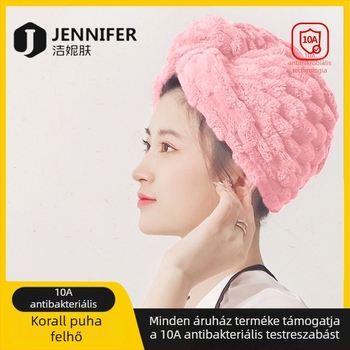 Korall fleece hajszárítósapka, kettős réteg, nőknek, 50–79 g, 32 szálas fonal, magas‑alacsony szálak