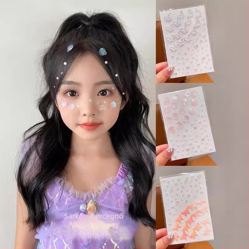 Gyerekek arcára szóló arcsticker gyöngyházfényű bevonattal, színpadi sminkhez és táncelőadásokhoz