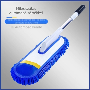 Autómosó mop chenille fejjel, rozsdamentes acélból készül, Langconi márka, teleszkópos hosszú nyél