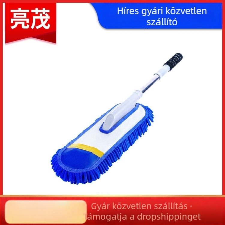 Autómosó mop chenille fejjel, rozsdamentes acélból készül, Langconi márka, teleszkópos hosszú nyél