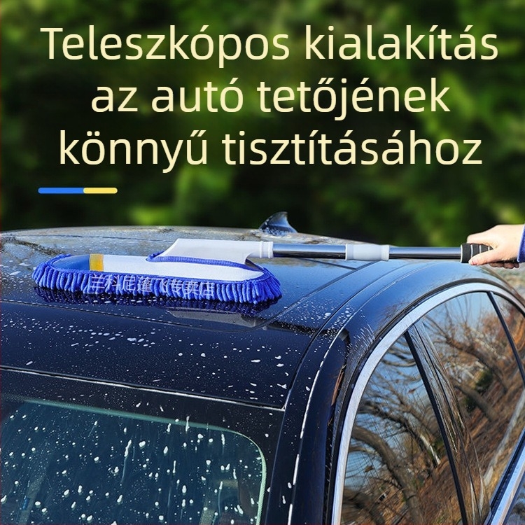Autómosó mop chenille fejjel, rozsdamentes acélból készül, Langconi márka, teleszkópos hosszú nyél