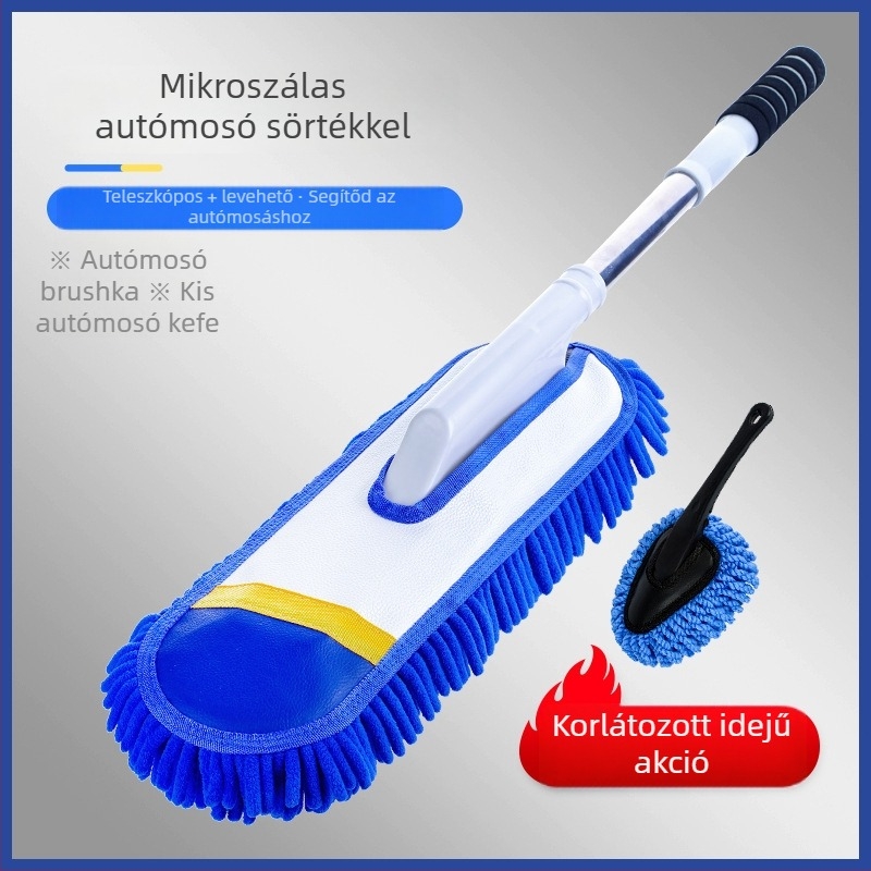 Autómosó mop chenille fejjel, rozsdamentes acélból készül, Langconi márka, teleszkópos hosszú nyél