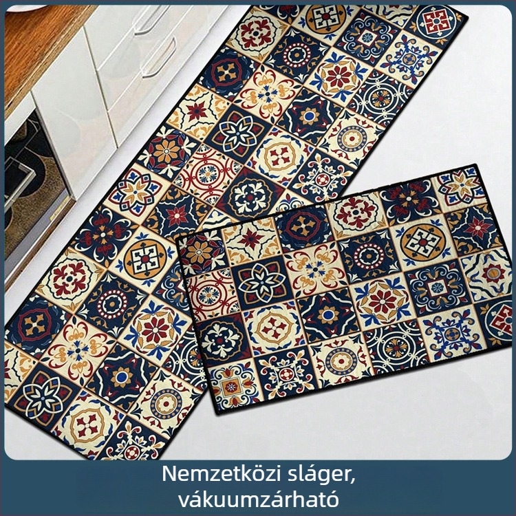 Padlómatta készlet: kockás vintage kristály velúr, nedvszívó, csúszásmentes, négyzet alakú, poliészter szálak, nyomtatás, mosható, testreszabható, nappali, konyha, fürdőszoba