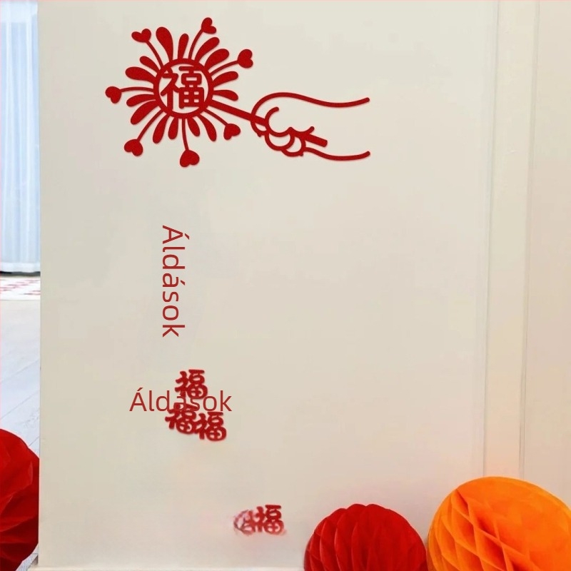 2025 A kígyó éve: kínai stílusú filc áldás matrica a nappaliba, ajtókra és ablakokra, lézergravírozásos dekoráció