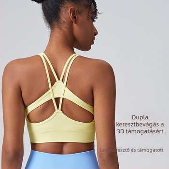 Női sportmelltartó - varrat nélküli, teljes kosár, közepes formájú kosár, rögzített dupla vállpánt, 92% nylon anyag