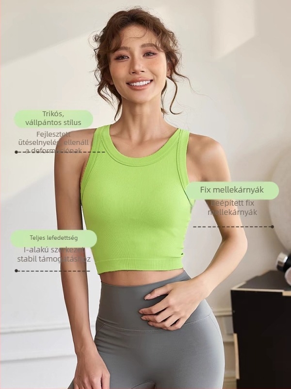 Női egy darabos sportfelső, varrásmentes, hát I alakú, fő anyag nylon 85%, bélés spandex 15%, teljes kosár, közepesen formázott kosár