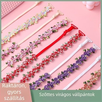 Csipkés melltartó pántok hímzett virágokkal, cserepántok fehérneműkhöz, dupla vállpánt