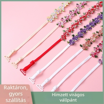 Csipkés melltartó pántok hímzett virágokkal, cserepántok fehérneműkhöz, dupla vállpánt