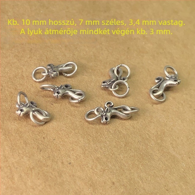 S925 Sterling ezüst - hal-drákó motívum ősi kínai stílusban, kötött kézi zsinór, gyöngyös nyakék összekapcsoló csat, DIY ékszer-kiegészítő