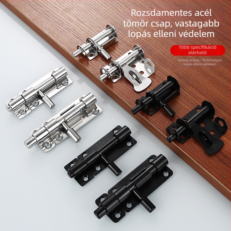 Rozsdamentes acél latch fa ajtókhoz – anti-theft, telepítés fúrás nélkül, Type A, 304/201, finoman polírozott felület