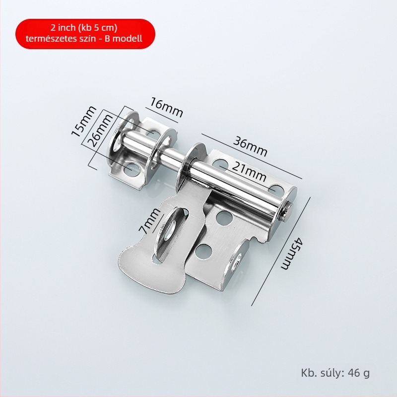 Rozsdamentes acél latch fa ajtókhoz – anti-theft, telepítés fúrás nélkül, Type A, 304/201, finoman polírozott felület