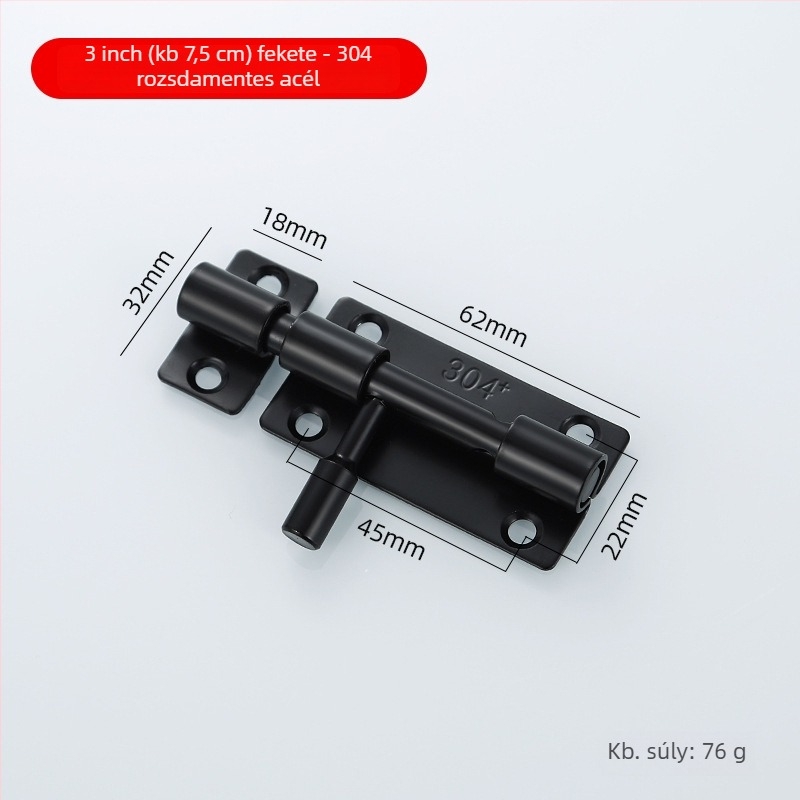 Rozsdamentes acél latch fa ajtókhoz – anti-theft, telepítés fúrás nélkül, Type A, 304/201, finoman polírozott felület