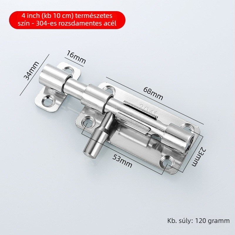 Rozsdamentes acél latch fa ajtókhoz – anti-theft, telepítés fúrás nélkül, Type A, 304/201, finoman polírozott felület