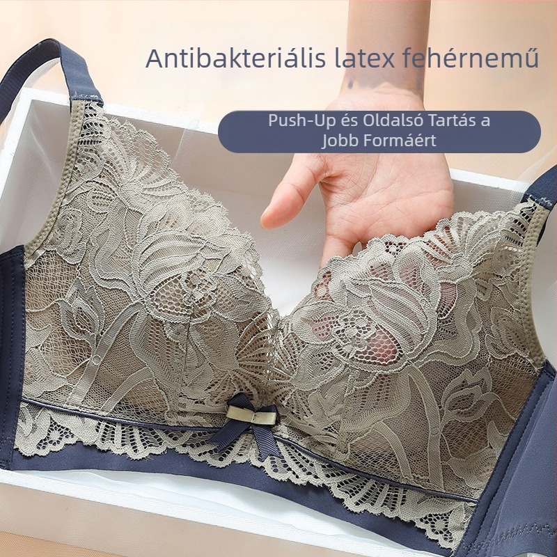 Női latex csipkés melltartó, kis kosármérettel, push-up hatás, acélgyűrű nélkül, állítható oldalsó támasz, megakadályozza a megereszkedést