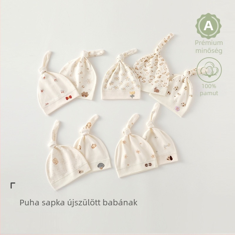 Újszülött 100% pamut sapka varrat nélküli, uniszex, aranyos babasapka 0–6 hónapos babáknak