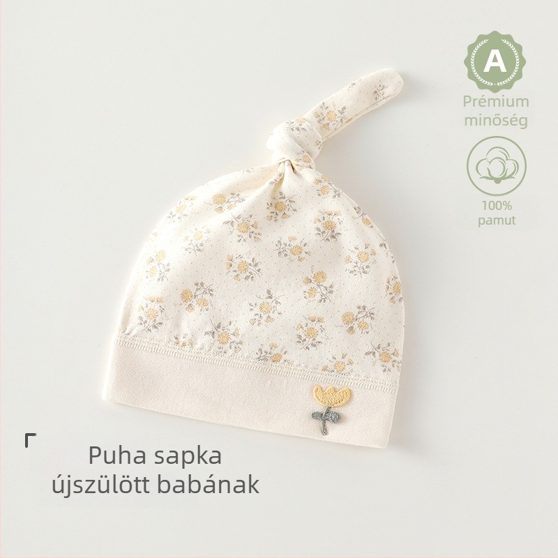 Újszülött 100% pamut sapka varrat nélküli, uniszex, aranyos babasapka 0–6 hónapos babáknak