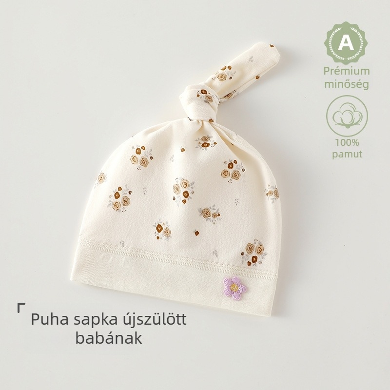 Újszülött 100% pamut sapka varrat nélküli, uniszex, aranyos babasapka 0–6 hónapos babáknak
