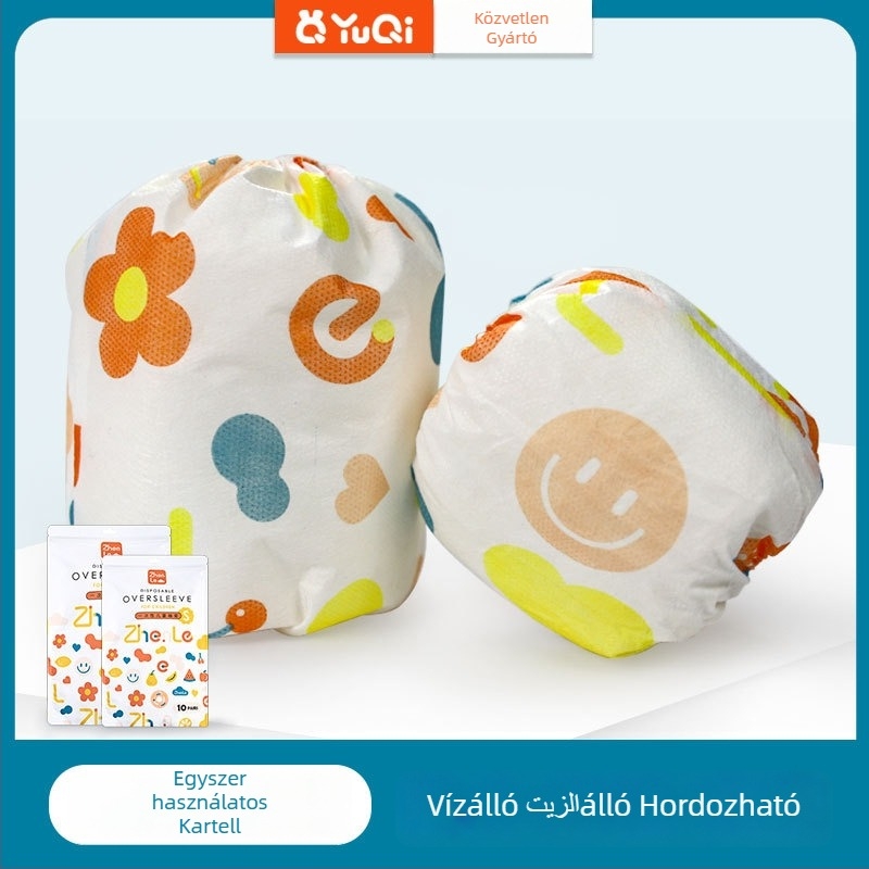 Gyermekeknek tervezett egyszer használatos karvédők – szövet, por elleni védelem, nyomtatott logóval, 240 darabos csomag