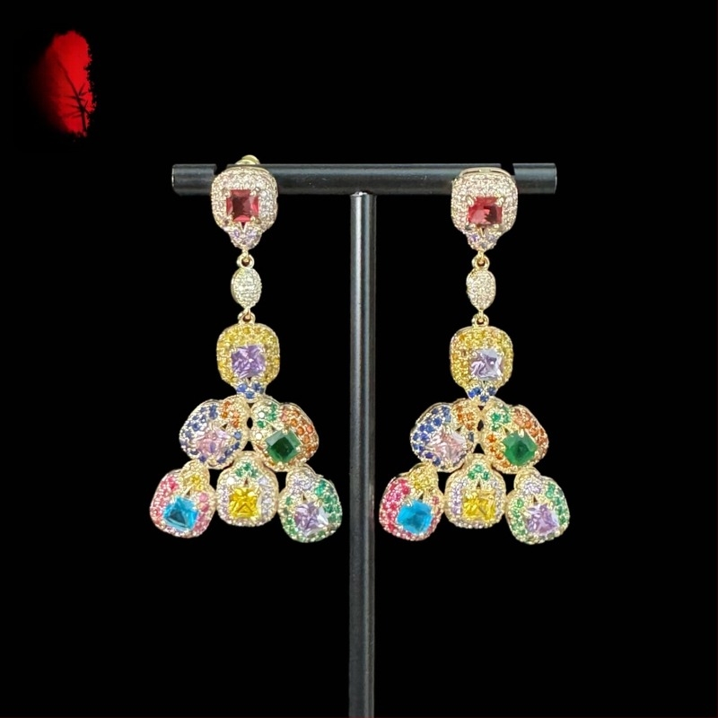 Női rézből készült fülbevaló és nyaklánc készlet, cirkónia medálokkal, elektroplakolt bevonat, szabályos lánccal