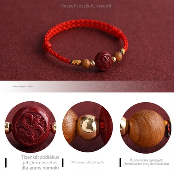 Cinnabar Zodiákusz karkötő piros zsinórral, gyerekeknek – Ló zodiákus, barackfa amulett a félelem ellen