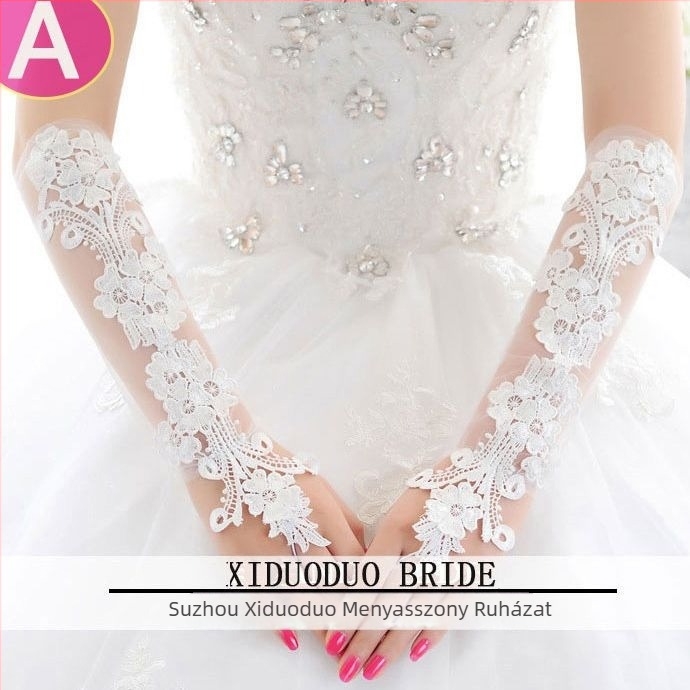 Menyasszonyi kesztyű csipkéből, hosszú és vékony, hálós anyagból (Márka: Unique; Készleten; Nyár 2021)