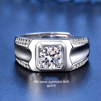 Moissanite gyűrű férfiaknak – 1 ct, 925 Sterling ezüst, nyitott dizájn, páros stílus
