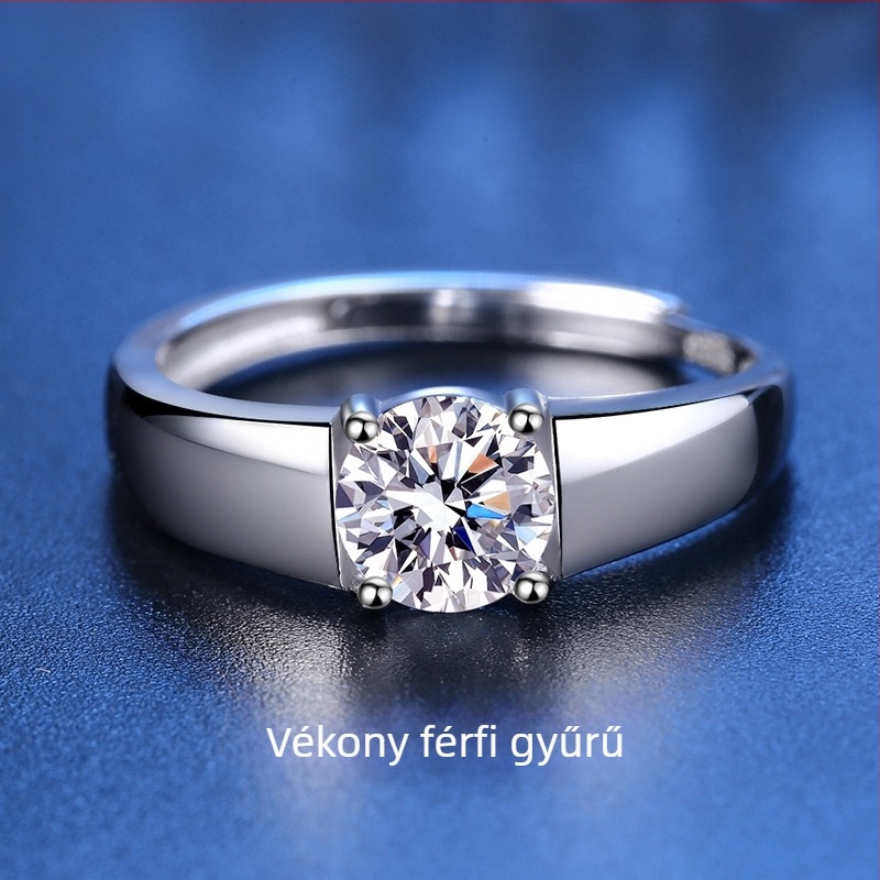 Moissanite gyűrű férfiaknak – 1 ct, 925 Sterling ezüst, nyitott dizájn, páros stílus