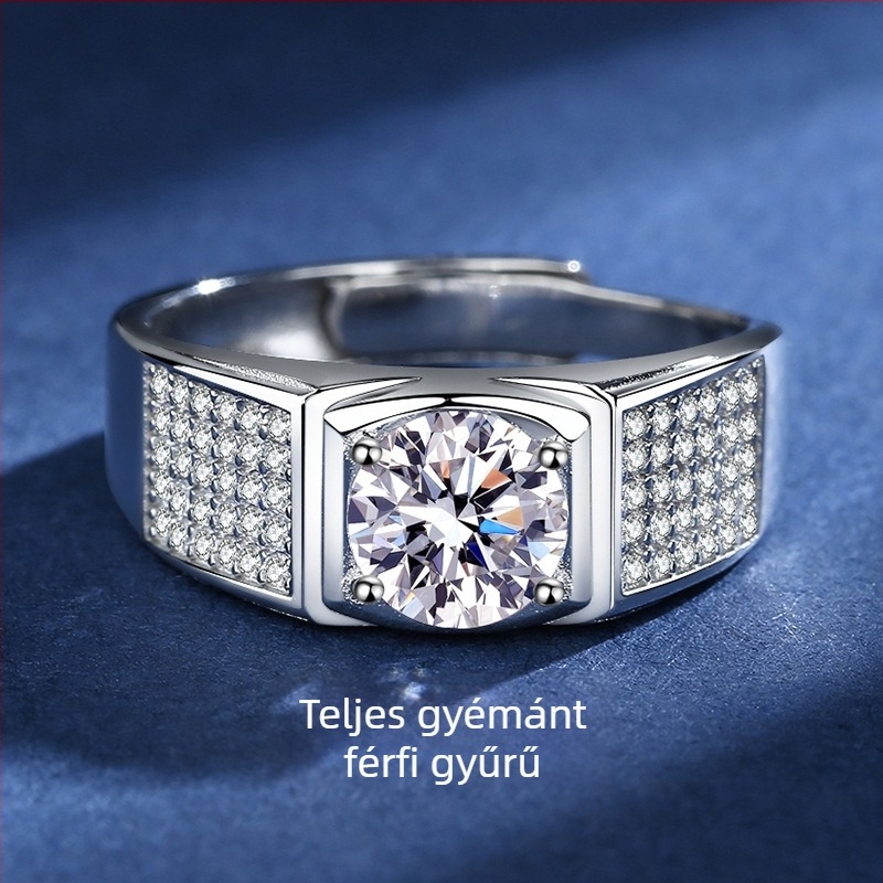Moissanite gyűrű férfiaknak – 1 ct, 925 Sterling ezüst, nyitott dizájn, páros stílus