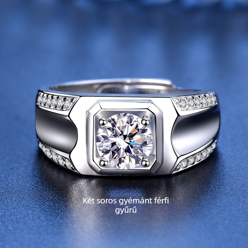 Moissanite gyűrű férfiaknak – 1 ct, 925 Sterling ezüst, nyitott dizájn, páros stílus