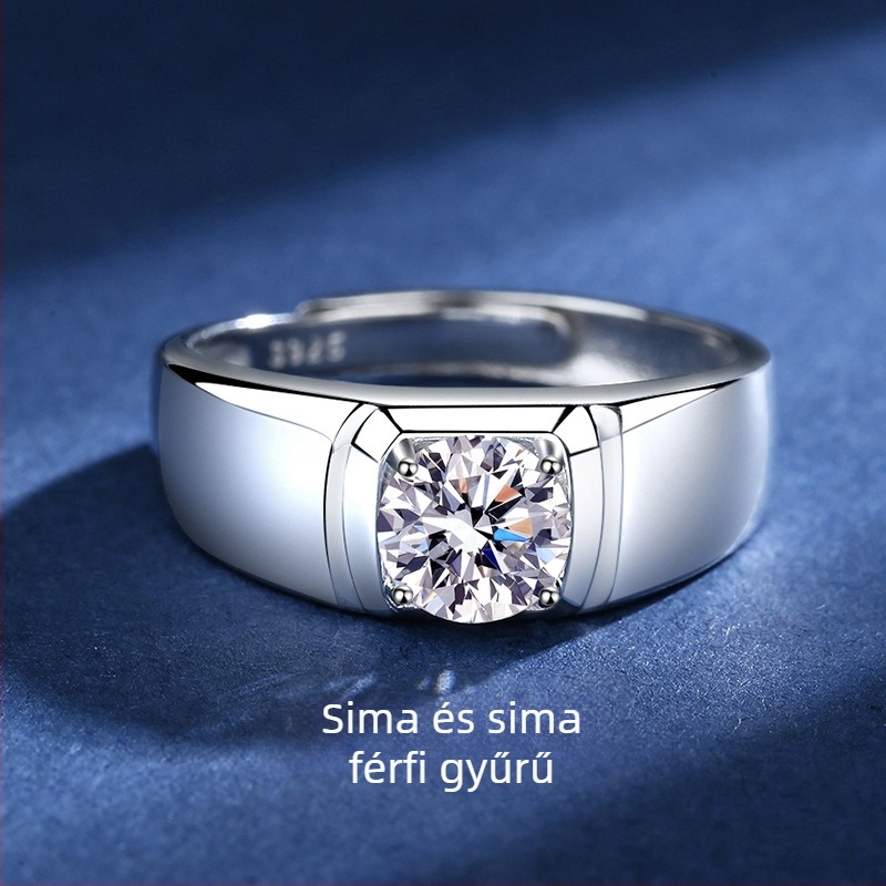 Moissanite gyűrű férfiaknak – 1 ct, 925 Sterling ezüst, nyitott dizájn, páros stílus