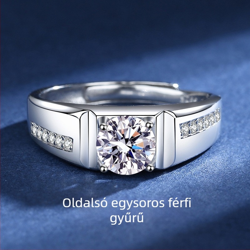 Moissanite gyűrű férfiaknak – 1 ct, 925 Sterling ezüst, nyitott dizájn, páros stílus