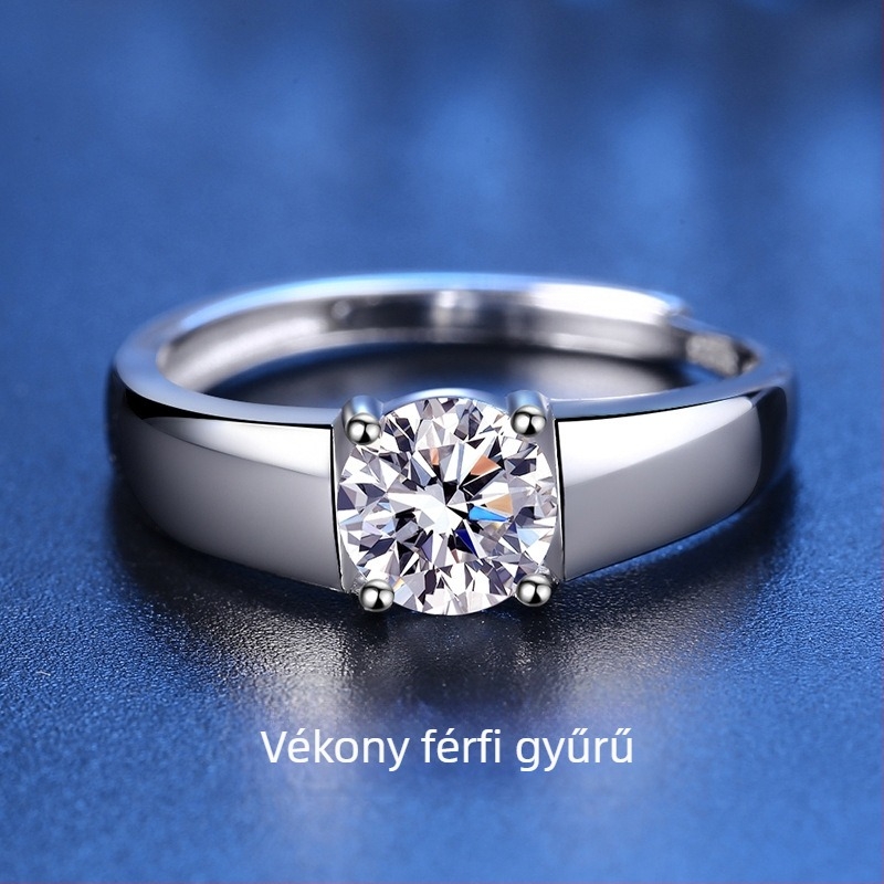 Moissanite gyűrű férfiaknak – 1 ct, 925 Sterling ezüst, nyitott dizájn, páros stílus