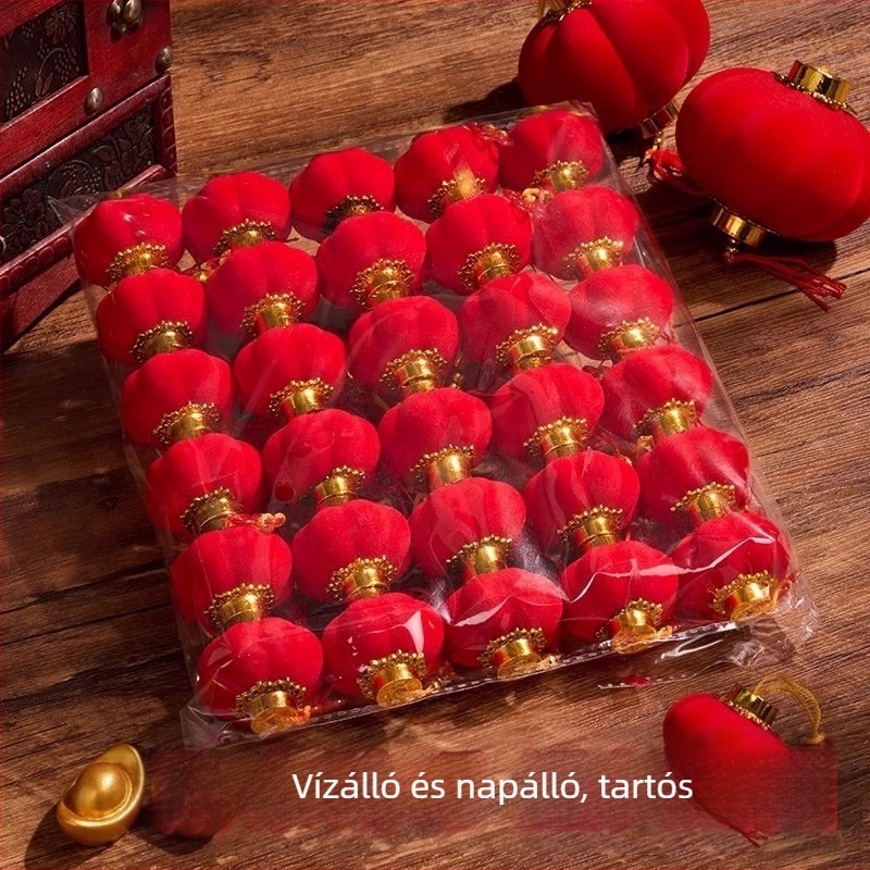 Zhenhuan Lámpás Dísz, Kerek, Flokált Szövetből, Kézzel készített, Kínai Stílusú Dekor Esküvők és Lakásavatókhoz