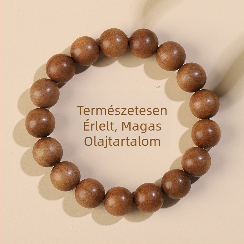 Mysore szantálfa – 10 mm gömbölyű gyöngyökből készült karkötő és nyaklánc, 108 gyöngy, kézzel polírozott, uniszex