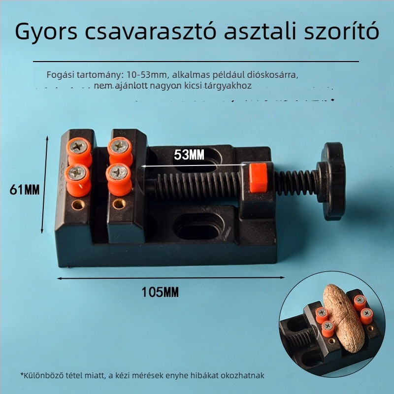 Mini asztali csavaros szorító test alumíniumötvözet – diógyöngyök rögzítésére, gyöngyszorító és diótartó