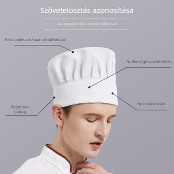 Uniszex hotel catering szakácssapka, pamut, sima szövés, egyszínű minta, hímzés