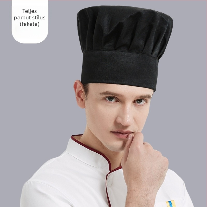 Uniszex hotel catering szakácssapka, pamut, sima szövés, egyszínű minta, hímzés