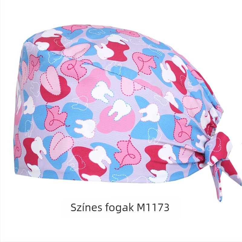 Pamut orvosi sapka, uniszex, kupola alakú, karikatúra mintával, logó nyomtatási lehetőség, lazább stílus.
