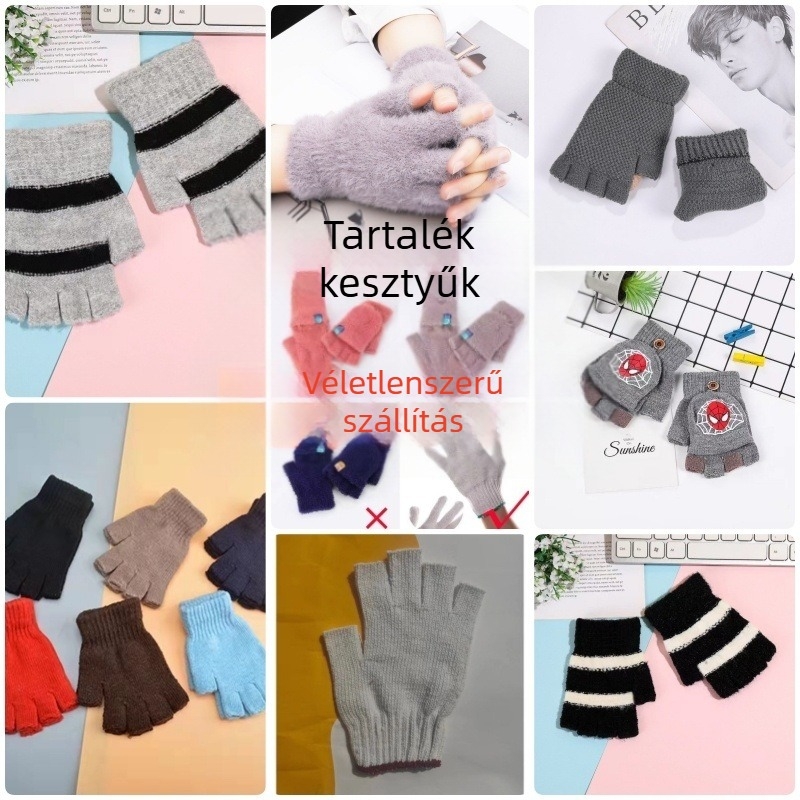 Félujjas kesztyű lehajtható fedővel, meleg, kötött, uniszex