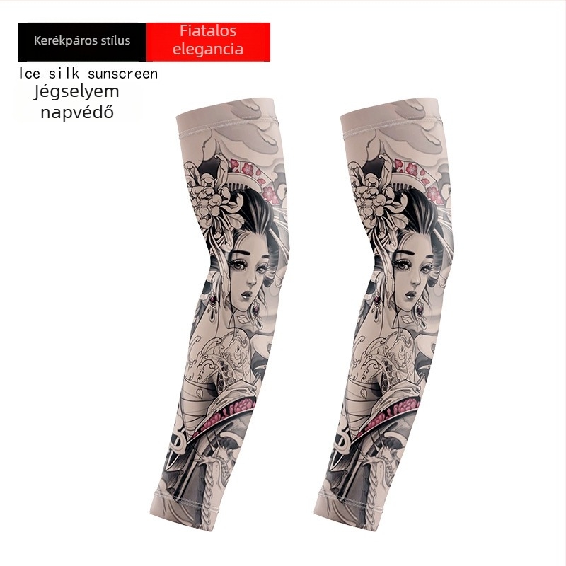 Tetoválás virág mintás kerékpáros karvédő – Ice Silk anyag, UV-védelem, poliészter 10% alatti spandex
